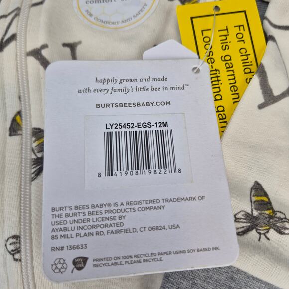 Burts Bees A-Bee-C and Stripes Organic Cotton Snug Fit Footed Sleeper 2 Pack 12M - Picture 6 of 9